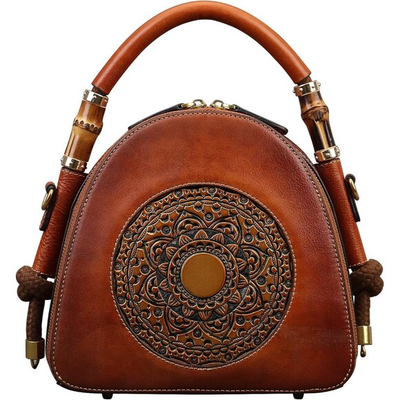 Genuine Leather Pocketbooks for Women Retro Organizer Top Handle Satchel Totem